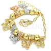 Pulsera de Dije 03.63.1905.1.08 Oro Laminado, Diseño de Osito, Pulido, Tres Tonos (04 MM Thickness, 8 Inches Length)