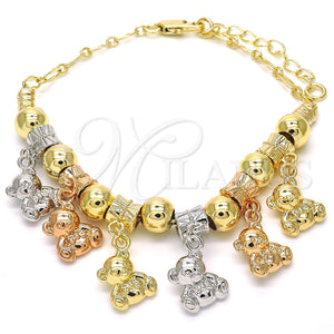 Pulsera de Dije 03.63.1905.1.08 Oro Laminado, Diseño de Osito, Pulido, Tres Tonos (04 MM Thickness, 8 Inches Length)