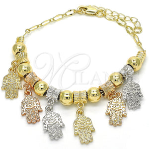 Pulsera de Dije 03.63.1906.1.08 Oro Laminado, Diseño de Mano de Dios, Pulido, Tres Tonos (8 Inches Length)