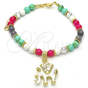 Pulsera de Dije 03.63.1909.1.08 Oro Laminado, con Blanca Cristal, Esmaltado Blanco, Tono Dorado (06 MM Thickness, 8 Inches Length)