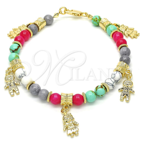 Pulsera de Dije 03.63.1911.08 Oro Laminado, Diseño de Niñito Pequeño y Niñita Pequeña, Pulido, Tono Dorado (06 MM Thickness, 8 Inches Length)