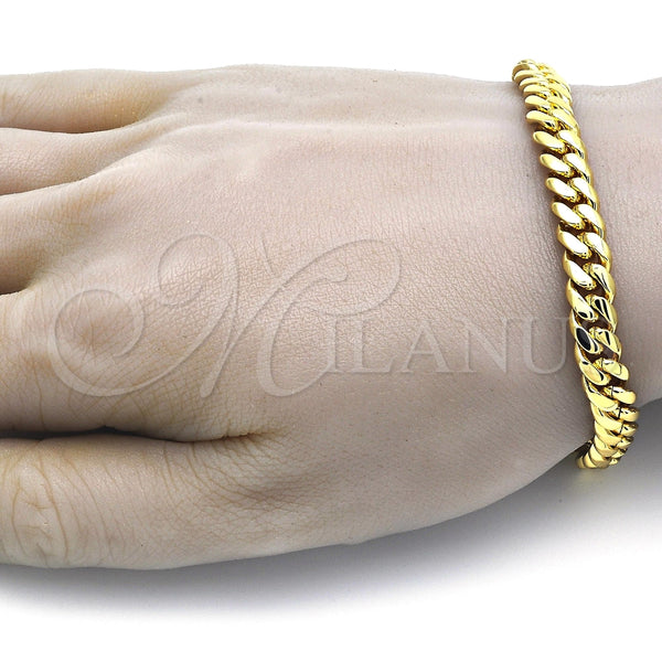 Pulsera Básica 03.278.0003.09 Acero Inoxidable, Diseño de Miami Cubana, con Blanca Zirconia Cubica, Pulido, Tono Dorado (08 MM Thickness, 9 Inches Length)