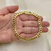 Pulsera Básica 03.278.0003.09 Acero Inoxidable, Diseño de Miami Cubana, con Blanca Zirconia Cubica, Pulido, Tono Dorado (08 MM Thickness, 9 Inches Length)