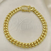 Pulsera Básica 03.278.0003.09 Acero Inoxidable, Diseño de Miami Cubana, con Blanca Zirconia Cubica, Pulido, Tono Dorado (08 MM Thickness, 9 Inches Length)