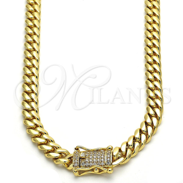 Gargantilla Basica 03.278.0003.30 Acero Inoxidable, Diseño de Miami Cubana, con Blanca Zirconia Cubica, Pulido, Tono Dorado (08 MM Thickness, 30 Inches Length)