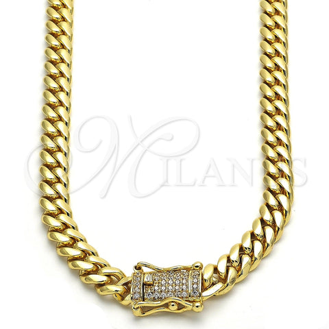 Gargantilla Basica 03.278.0003.30 Acero Inoxidable, Diseño de Miami Cubana, con Blanca Zirconia Cubica, Pulido, Tono Dorado (08 MM Thickness, 30 Inches Length)