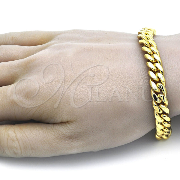 Pulsera Básica 03.278.0004.09 Acero Inoxidable, Diseño de Miami Cubana, con Blanca Micro Pave, Pulido, Tono Dorado (10 MM Thickness, 9 Inches Length)