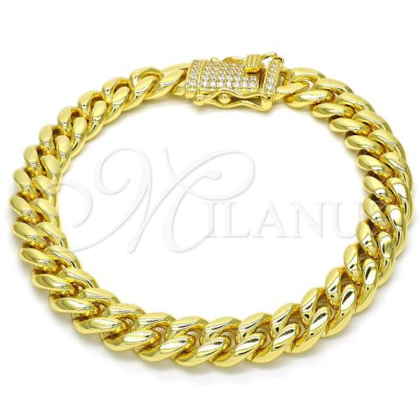 Pulsera Básica 03.278.0004.09 Acero Inoxidable, Diseño de Miami Cubana, con Blanca Micro Pave, Pulido, Tono Dorado (10 MM Thickness, 9 Inches Length)