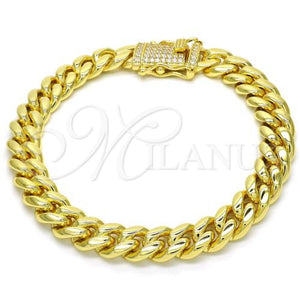 Pulsera Básica 03.278.0004.09 Acero Inoxidable, Diseño de Miami Cubana, con Blanca Micro Pave, Pulido, Tono Dorado (10 MM Thickness, 9 Inches Length)