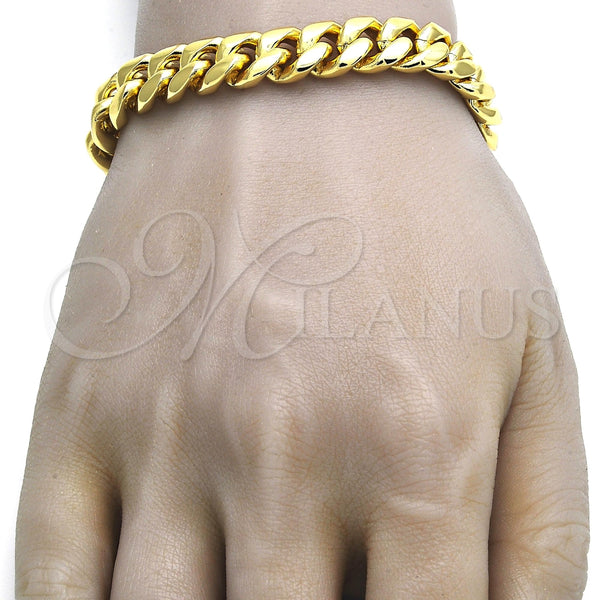 Pulsera Básica 03.278.0005.09 Acero Inoxidable, Diseño de Miami Cubana, con Blanca Micro Pave, Pulido, Tono Dorado (12 MM Thickness, 9 Inches Length)