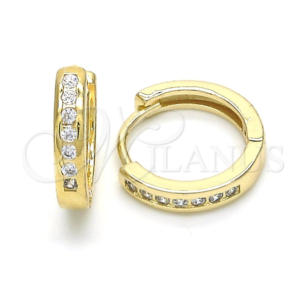 Argolla Huggie 02.221.0057.15 Oro Laminado, con Blanca Zirconia Cubica, Pulido, Tono Dorado