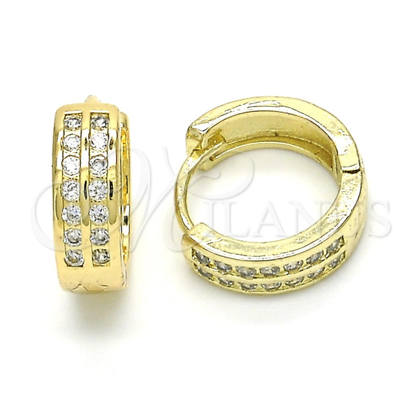Argolla Huggie 02.221.0058.15 Oro Laminado, con Blanca Zirconia Cubica, Pulido, Tono Dorado
