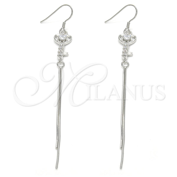Arete Largo 02.183.0027 Plata Rodinada, Diseño de Llave, con Zirconia Cubica Blanca, Pulido, Rodinado