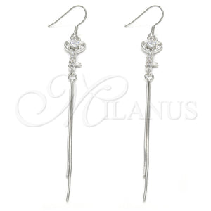 Arete Largo 02.183.0027 Plata Rodinada, Diseño de Llave, con Zirconia Cubica Blanca, Pulido, Rodinado