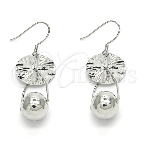 Arete Colgante 02.183.0031 Plata Rodinada, Diseño de Bola, Pulido, Rodinado