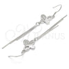 Arete Largo 02.183.0032 Plata Rodinada, Diseño de Mariposa, con Zirconia Cubica Blanca, Pulido, Rodinado