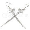 Arete Largo 02.183.0032 Plata Rodinada, Diseño de Mariposa, con Zirconia Cubica Blanca, Pulido, Rodinado