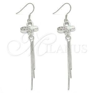 Arete Largo 02.183.0032 Plata Rodinada, Diseño de Mariposa, con Zirconia Cubica Blanca, Pulido, Rodinado