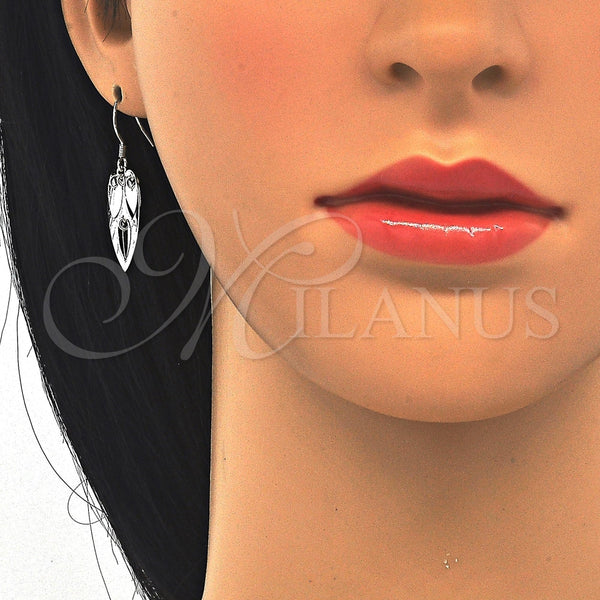 Arete Colgante 02.183.0033 Plata Rodinada, Diseño de Corazón, Pulido, Rodinado