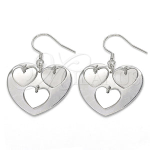 Arete Colgante 02.183.0033 Plata Rodinada, Diseño de Corazón, Pulido, Rodinado
