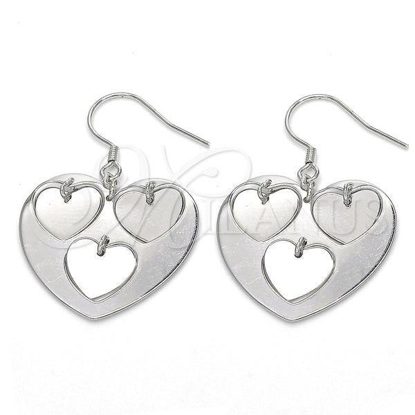 Arete Colgante 02.183.0033 Plata Rodinada, Diseño de Corazón, Pulido, Rodinado