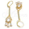 Arete Largo 02.210.0170 Oro Laminado, Diseño de Gota, con Blanca Zirconia Cubica, Pulido, Tono Dorado