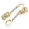 Arete Largo 02.210.0170 Oro Laminado, Diseño de Gota, con Blanca Zirconia Cubica, Pulido, Tono Dorado