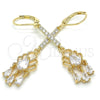 Arete Largo 02.210.0170 Oro Laminado, Diseño de Gota, con Blanca Zirconia Cubica, Pulido, Tono Dorado