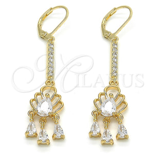 Arete Largo 02.210.0170 Oro Laminado, Diseño de Gota, con Blanca Zirconia Cubica, Pulido, Tono Dorado