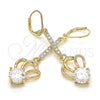 Arete Largo 02.210.0177 Oro Laminado, con Blanca Zirconia Cubica, Pulido, Tono Dorado
