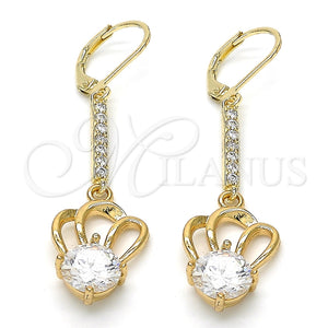 Arete Largo 02.210.0177 Oro Laminado, con Blanca Zirconia Cubica, Pulido, Tono Dorado