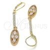 Arete Largo 02.210.0182 Oro Laminado, con Blanca Zirconia Cubica, Pulido, Tono Dorado