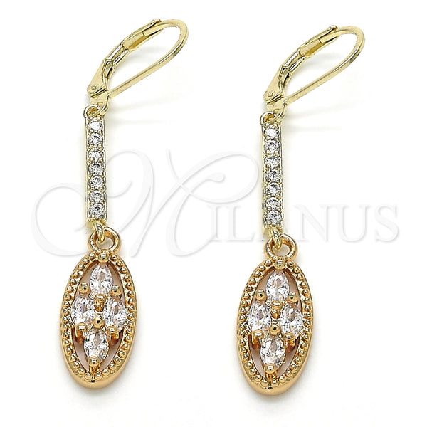 Arete Largo 02.210.0182 Oro Laminado, con Blanca Zirconia Cubica, Pulido, Tono Dorado