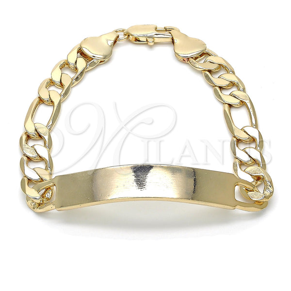 Pulsera con Placa 03.168.0022.09 Oro Laminado, Pulido, Tono Dorado (09 MM Thickness, 9 Inches Length)