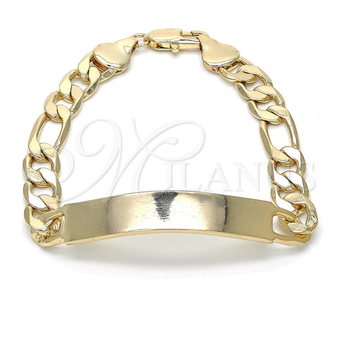 Pulsera con Placa 03.168.0022.09 Oro Laminado, Pulido, Tono Dorado (09 MM Thickness, 9 Inches Length)