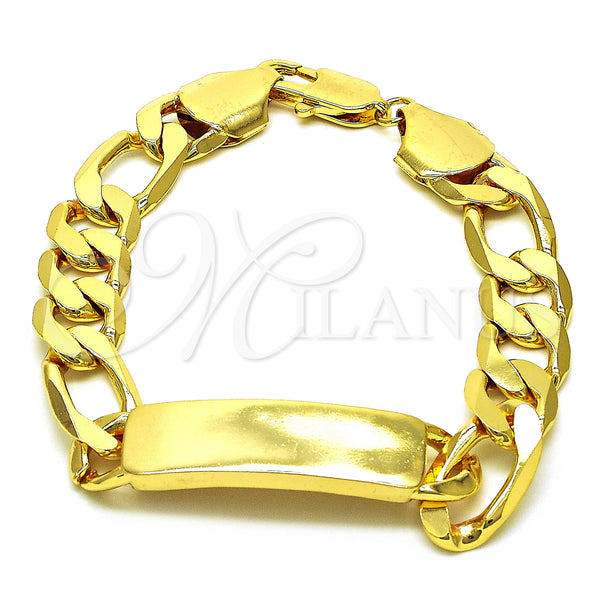 Pulsera con Placa 03.168.0023.09 Oro Laminado, Pulido, Tono Dorado (12 MM Thickness, 9 Inches Length)