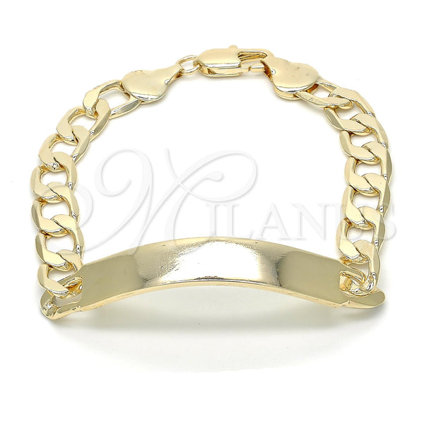 Pulsera con Placa 03.168.0024.09 Oro Laminado, Pulido, Tono Dorado (09 MM Thickness, 9 Inches Length)