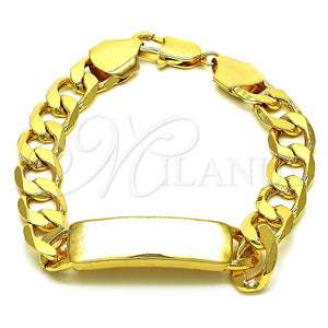 Pulsera con Placa 03.168.0025.09 Oro Laminado, Pulido, Tono Dorado (12 MM Thickness, 9 Inches Length)