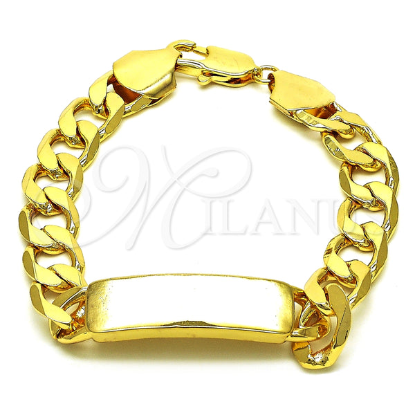 Pulsera con Placa 03.168.0025.09 Oro Laminado, Pulido, Tono Dorado (12 MM Thickness, 9 Inches Length)