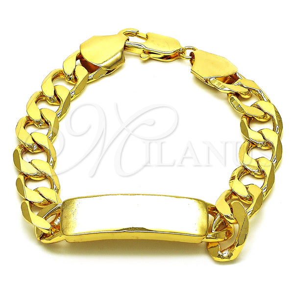 Pulsera con Placa 03.168.0025.09 Oro Laminado, Pulido, Tono Dorado (12 MM Thickness, 9 Inches Length)