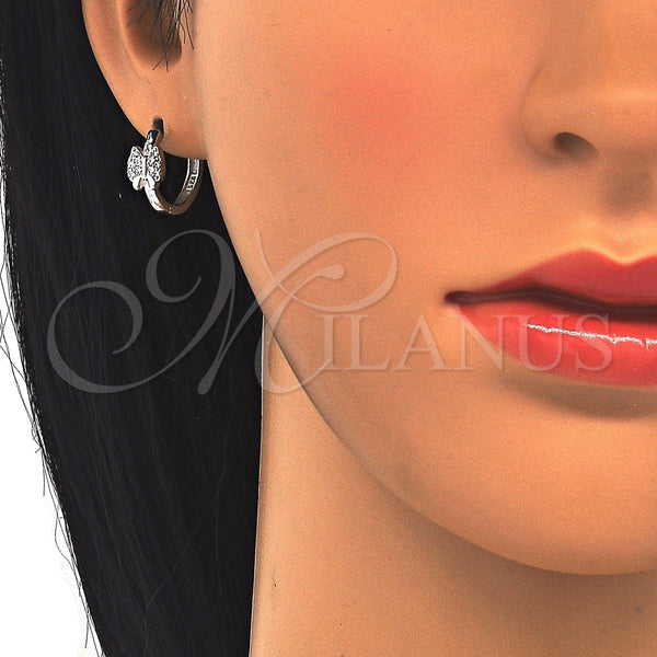 Argolla Huggie 02.332.0007.15 Plata Rodinada, Diseño de Mariposa, con Micro Pave Blanca, Pulido, Rodinado