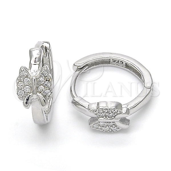 Argolla Huggie 02.332.0007.15 Plata Rodinada, Diseño de Mariposa, con Micro Pave Blanca, Pulido, Rodinado