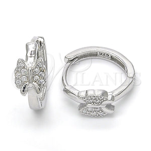 Argolla Huggie 02.332.0007.15 Plata Rodinada, Diseño de Mariposa, con Micro Pave Blanca, Pulido, Rodinado