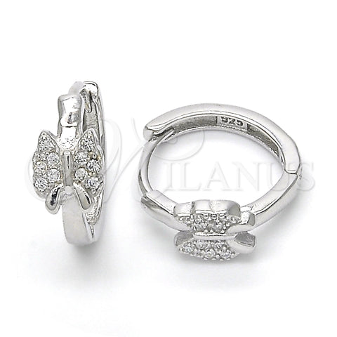 Argolla Huggie 02.332.0007.15 Plata Rodinada, Diseño de Mariposa, con Micro Pave Blanca, Pulido, Rodinado
