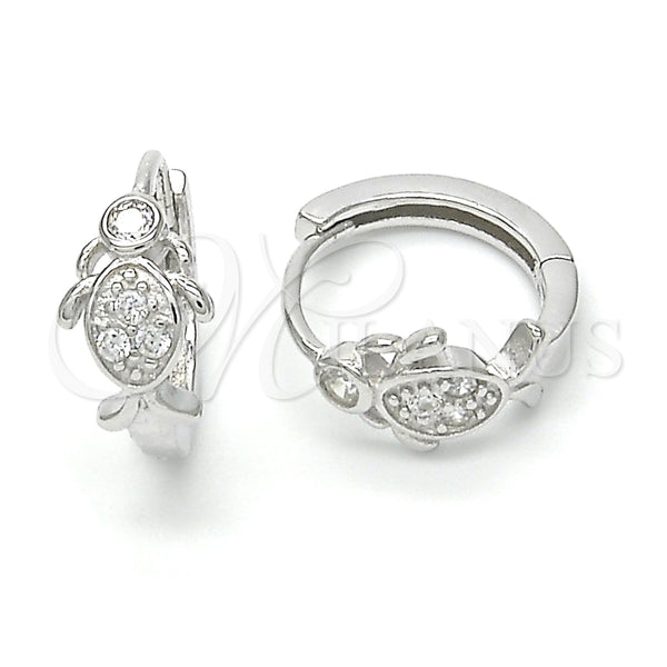 Argolla Huggie 02.332.0008.15 Plata Rodinada, Diseño de Tortuga, con Micro Pave Blanca y Zirconia Cubica Blanca, Pulido, Rodinado