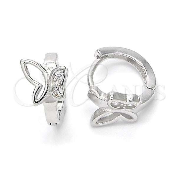 Argolla Huggie 02.332.0011.12 Plata Rodinada, Diseño de Mariposa, con Micro Pave Blanca, Pulido, Rodinado