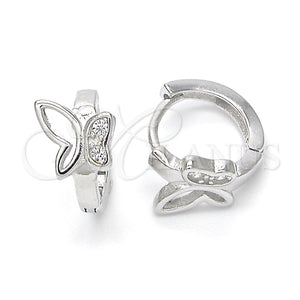 Argolla Huggie 02.332.0011.12 Plata Rodinada, Diseño de Mariposa, con Micro Pave Blanca, Pulido, Rodinado