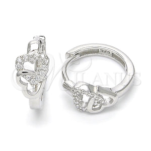 Argolla Huggie 02.332.0012.15 Plata Rodinada, Diseño de Corazón, con Micro Pave Blanca, Pulido, Rodinado