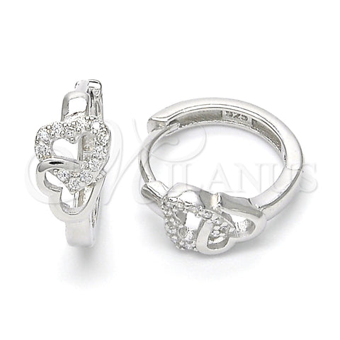 Argolla Huggie 02.332.0012.15 Plata Rodinada, Diseño de Corazón, con Micro Pave Blanca, Pulido, Rodinado