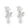 Argolla Huggie 02.332.0016.12 Plata Rodinada, Diseño de Oja, con Zirconia Cubica Blanca, Pulido, Rodinado